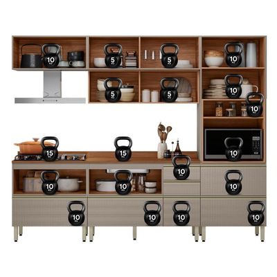 Cozinha Modulada Proença 5 Peças Com Aéreo 120cm Ripado Nogueira Touch-nude Prime Tx - Demartêz
