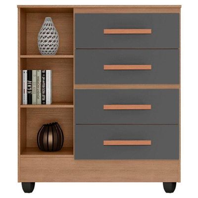 Cômoda Lite 4 Gavetas 01 Porta Nature Cinza – Móveis Leão