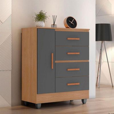 Cômoda Lite 4 Gavetas 01 Porta Nature Cinza – Móveis Leão