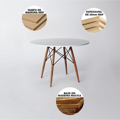 Conjunto De Mesa Eames Eiffel Redonda 120cm Branco + 6 Cadeiras Brancas