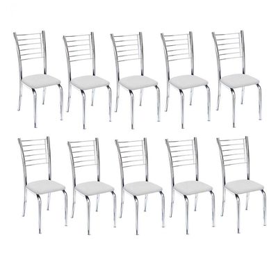 Kit 10 Cadeiras Iara Cromada Para Cozinha Branco