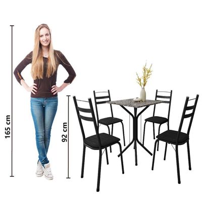 Conjunto De Mesa Sala De Jantar Com 4 Cadeiras Leia Tubular Granito Artefamol Preto