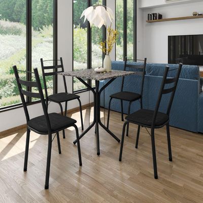 Conjunto De Mesa Sala De Jantar Com 4 Cadeiras Leia Tubular Granito Artefamol Preto