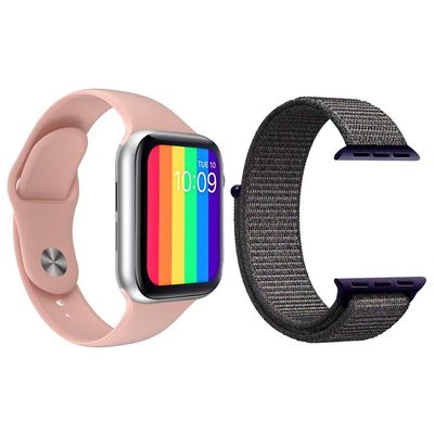 Kit 1 Smartwatch Iwo12 Lite Rosa + 1 Pulseira Azul Marinho