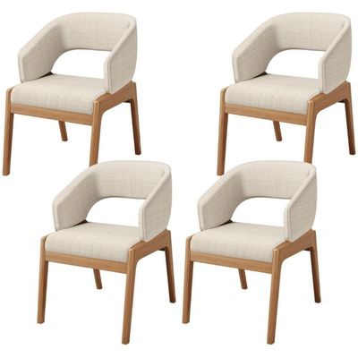 Kit 04 Cadeiras De Jantar E Estar Living Estofada Lince L02 Linho Palha - Lyam Decor
