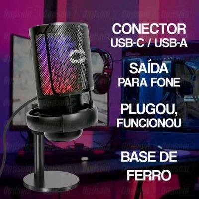 Microfone Gamer Rgb Usb Para Pc Mt1060r (preto)