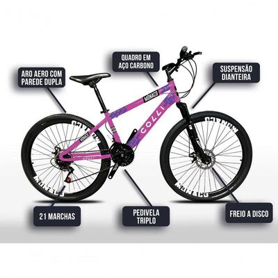 Bicicleta Colli Mônaco Aro 26 Disco 21 V Rapid Fire Cor Vermelho Tamanho Do Quadro 13,5 Lilás