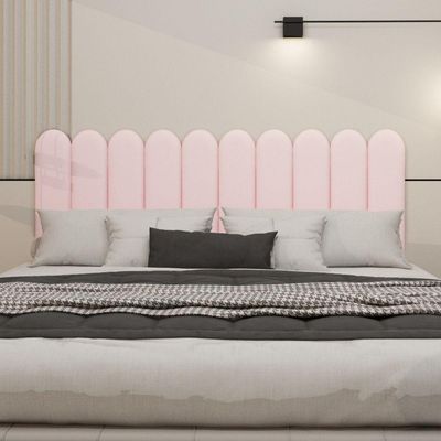 Cabeceira King Size Design Nuvem 45cm 10 Placas Em Suede Rosa Bebe