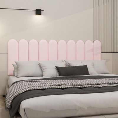 Cabeceira King Size Design Nuvem 45cm 10 Placas Em Suede Rosa Bebe