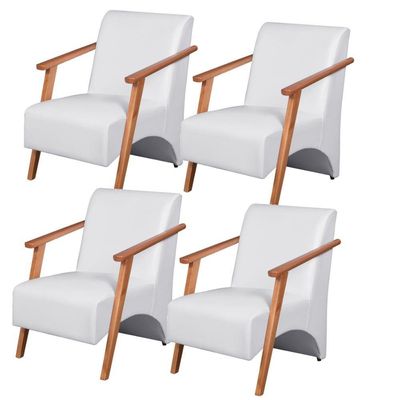 Kit 4 Poltronas Venus 1 Lugar Braço Madeira Maciça Courino Unidecor Branco