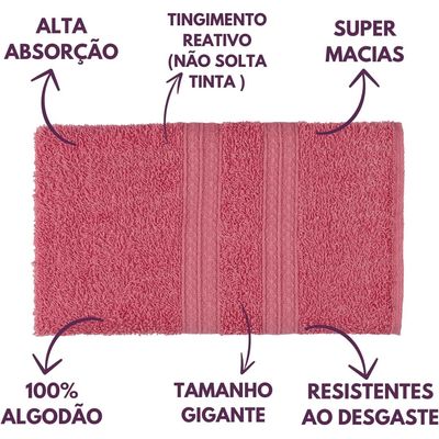 Jogo de Toalhas de Banho 4 Peças 100% Algodão Alta Absorção (2 Banho + 2 Rosto ) Padrão Hotel/Pousada - Rosê