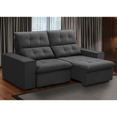 Sofá Retrátil Reclinável Para Sala 3 Lugares 230cm Vincent F04 Veludo Cinza Escuro - Lyam Decor