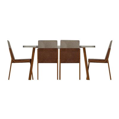 Conjunto de Mesa Retangular com Tampo MDP Petra Stellar e 6 Cadeiras Felipa Linho Areia e Caramelo