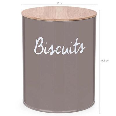 Kit 2 Lata para Biscoitos Bolacha Pote Hermético Porta Mantimentos Tampa de Bambu Biscuit Cinza