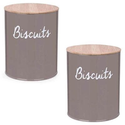 Kit 2 Lata para Biscoitos Bolacha Pote Hermético Porta Mantimentos Tampa de Bambu Biscuit Cinza