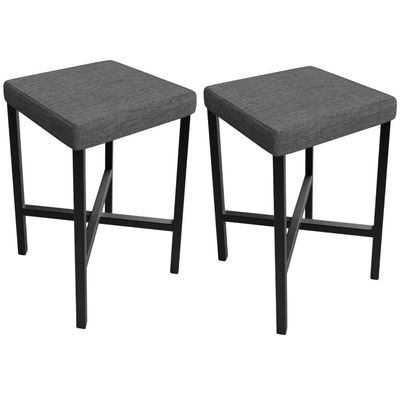 Kit 02 Banquetas Baixa Bar Cozinha Sala De Jantar Preto Stella L02 Linho Cinza Escuro - Lyam Decor