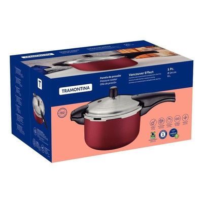 Panela De Pressão Tramontina Vancouver Effrect Alumínio Com Revestimento Antiaderente Vermelho 24cm 6 Litros