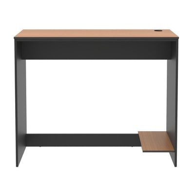 Mesa Para Escritório Com Passa Fios E Tampo Usinado Tech - Preto E Cedro
