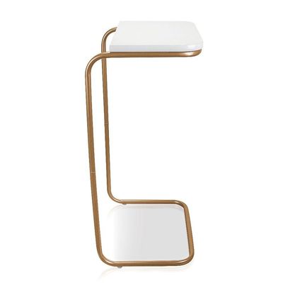 Mesa Lateral Tampo Multiuso P/ Sofá Base Dourado Branco