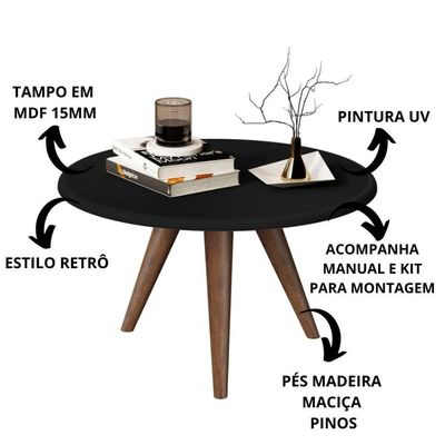 Mesa De Centro Tampo Redondo 52x33cm Grazy Preto