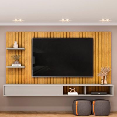 Painel Ripado TV 60 Pol com Bancada Suspensa 179cm Joan D05 Cedro Bali - Lyam Decor