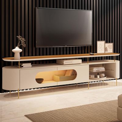 Rack Para Sala de Estar TV 85 Pol Orgânico Sâmia B01 Off White Cinamomo - Lyam Decor