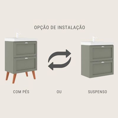 Gabinete Para Banheiro Com Cuba E Espelho 60cm Retro Mdf Verde Milano - On Móveis