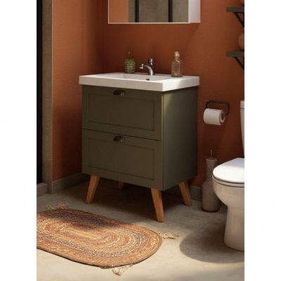 Gabinete Para Banheiro Com Cuba E Espelho 60cm Retro Mdf Verde Milano - On Móveis