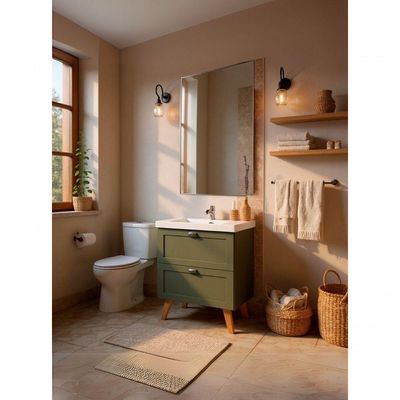 Gabinete Para Banheiro Com Cuba E Espelho 60cm Retro Mdf Verde Milano - On Móveis