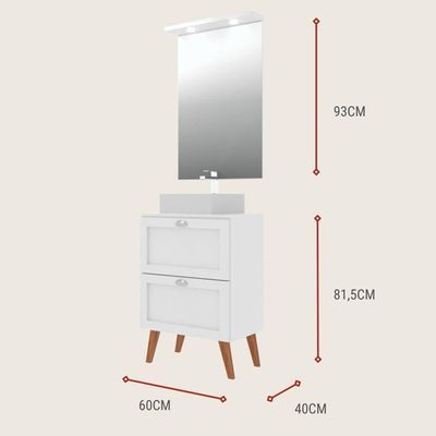 Gabinete Para Banheiro Com Tampo Cuba E Armario 60cm Retro Mdf Branco Milano - On Móveis