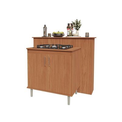 Kit Bancada Ilha Para Cozinha + Balcão Para Cooktop 0,80m 5 Bocas 2 Portas Turim Nature Nature
