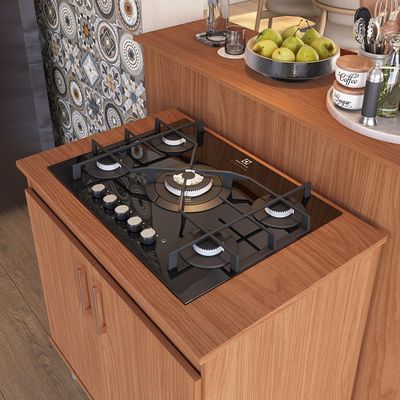 Kit Bancada Ilha Para Cozinha + Balcão Para Cooktop 0,80m 5 Bocas 2 Portas Turim Nature Nature