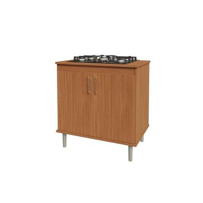 Kit Bancada Ilha Para Cozinha + Balcão Para Cooktop 0,80m 5 Bocas 2 Portas Turim Nature Nature