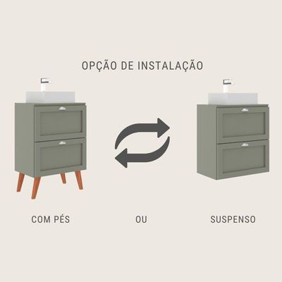 Gabinete Para Banheiro Com Tampo Cuba E Espelho 60cm Retro Mdf Verde Milano - On Móveis