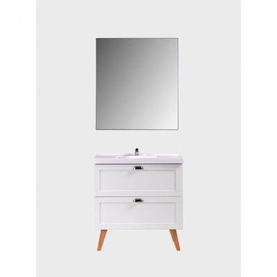 Gabinete Para Banheiro Com Cuba E Espelho 80cm Retro Mdf Branco Milano - On Móveis