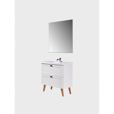 Gabinete Para Banheiro Com Cuba E Espelho 80cm Retro Mdf Branco Milano - On Móveis