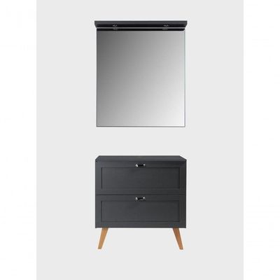 Gabinete Para Banheiro Com Tampo E Espelheira 80cm Retro Mdf Grafite Milano - On Móveis