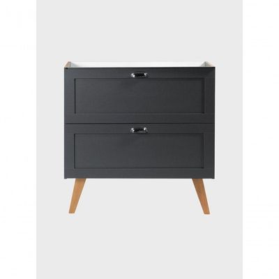 Gabinete Para Banheiro Com Tampo E Espelheira 80cm Retro Mdf Grafite Milano - On Móveis