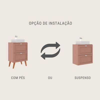 Gabinete Para Banheiro Com Tampo Cuba E Armario 60cm Retro Mdf Rosa Milano - On Móveis