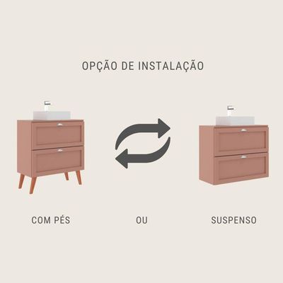 Gabinete Para Banheiro Com Tampo Cuba E Espelho Redondo 80cm Retro Mdf Rosa Milano - On Móveis