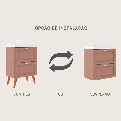 Gabinete Para Banheiro Com Cuba E Espelho Redondo 60cm Retro Mdf Branco Milano - On Móveis