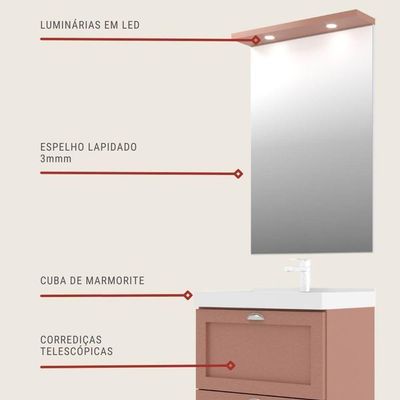 Gabinete Para Banheiro Com Cuba E Espelho Redondo 60cm Retro Mdf Branco Milano - On Móveis