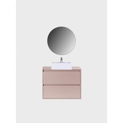 Gabinete Para Banheiro Com Cuba E Espelho Redondo 80cm Mdf Rosa Dubai - On Móveis