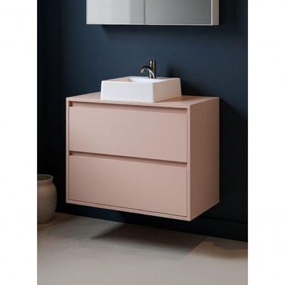 Gabinete Para Banheiro Com Cuba E Espelho Redondo 80cm Mdf Rosa Dubai - On Móveis
