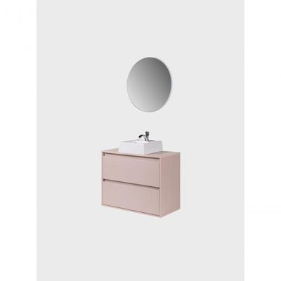 Gabinete Para Banheiro Com Cuba E Espelho Redondo 80cm Mdf Rosa Dubai - On Móveis