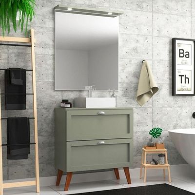 Gabinete Para Banheiro Com Tampo Cuba E Espelheira Organica 80cm Retro Mdf Verde Milano - On Móveis