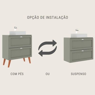 Gabinete Para Banheiro Com Tampo Cuba E Espelheira Organica 80cm Retro Mdf Verde Milano - On Móveis