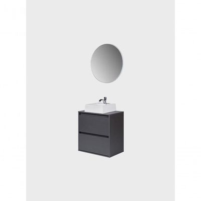 Gabinete Para Banheiro Com Cuba E Espelho Redondo 60cm Mdf Grafite Dubai - On Móveis