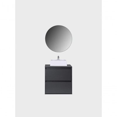 Gabinete Para Banheiro Com Cuba E Espelho Redondo 60cm Mdf Grafite Dubai - On Móveis