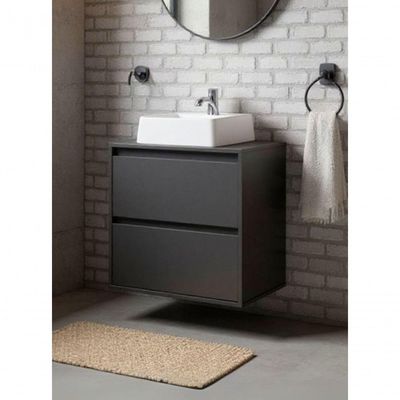 Gabinete Para Banheiro Com Cuba E Espelho Redondo 60cm Mdf Grafite Dubai - On Móveis